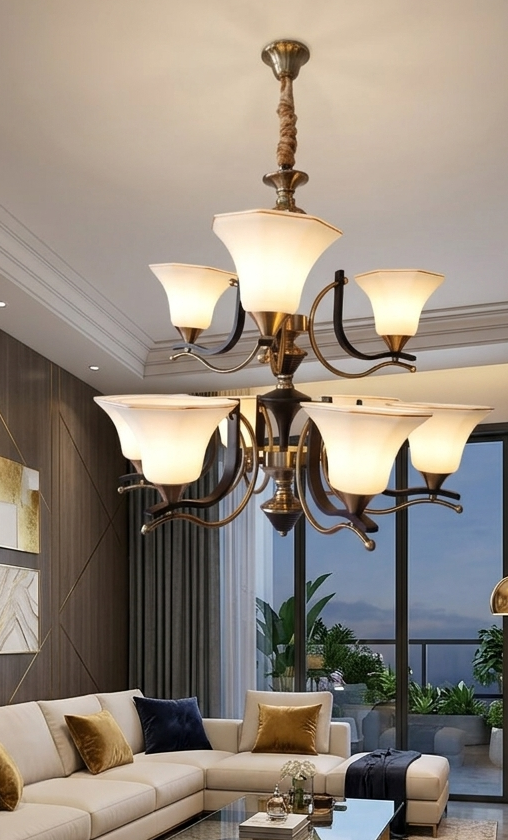 Classic 9 arm Black + Antique Brass Chandelier