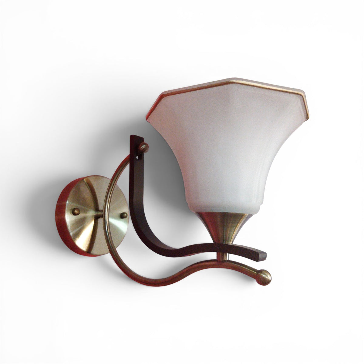 Antique brass and dark wood wall light