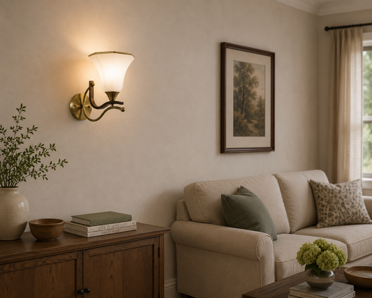 Antique brass and dark wood wall light