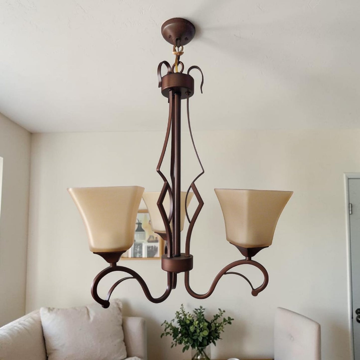 Coffee Brown 3 bulb with square yellow glasses