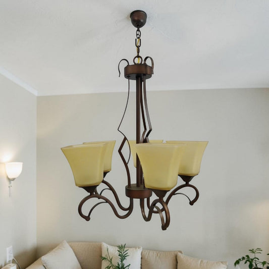 Coffee Brown 5 bulb with square yellow glasses