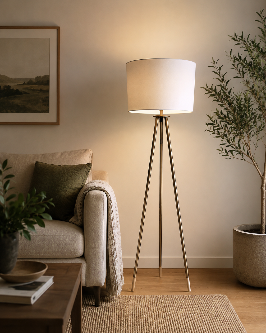 Modern Brass Tripod Floor Lamp