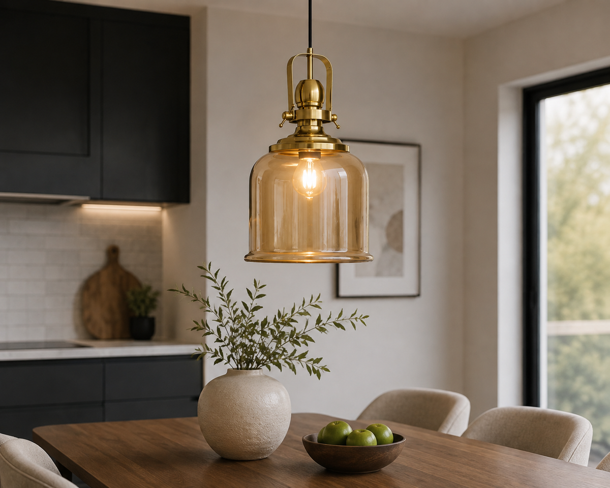 Amber Glass and Brass Pendant HX05