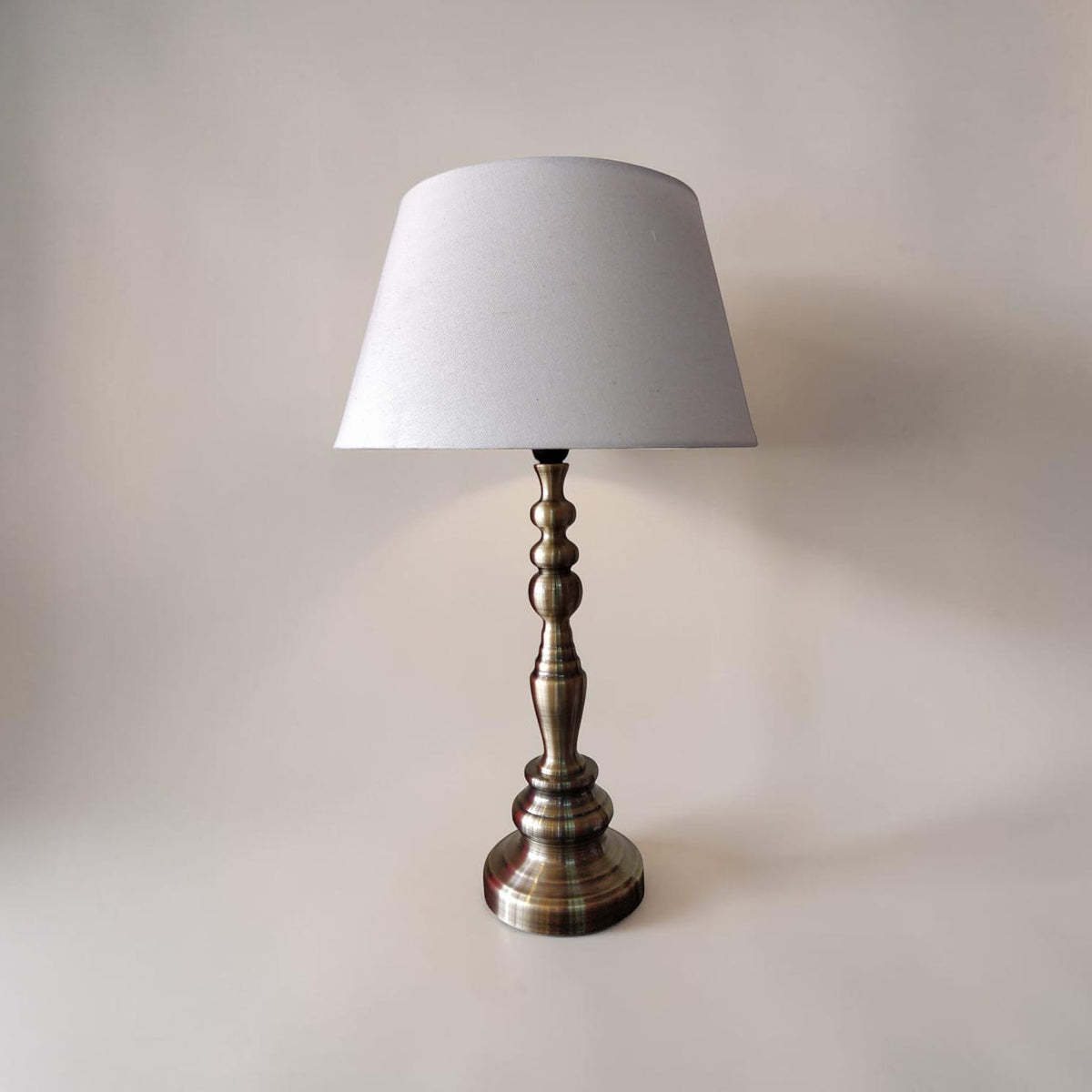 Victorian Brass Table Lamp with Linen Lampshade