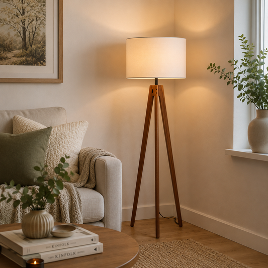Mahogany Wooden Tripod Floor Lamp