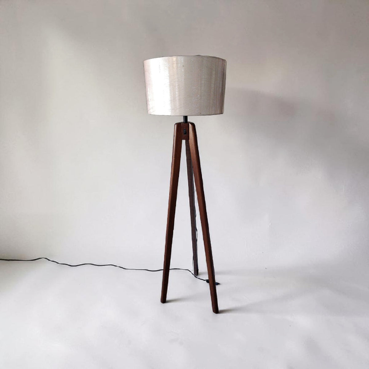 Dark Walnut Wooden Tripod Floor Lamp